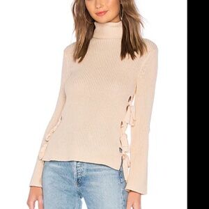 Lovers + Friends Cream Ribbed Turtleneck with Side-Tie Detail